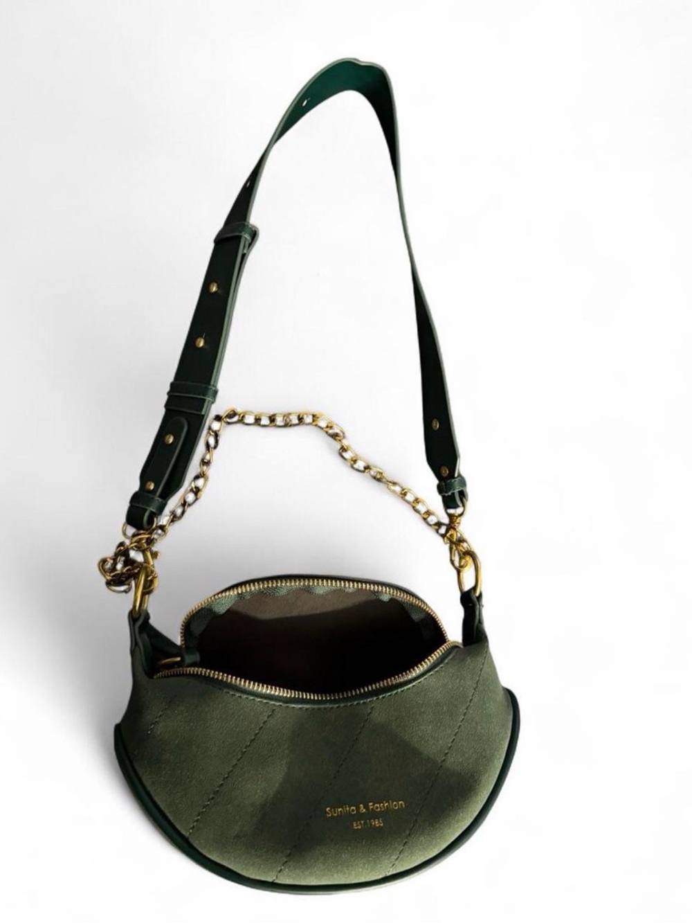Olive Green Suede Crossbody Bag